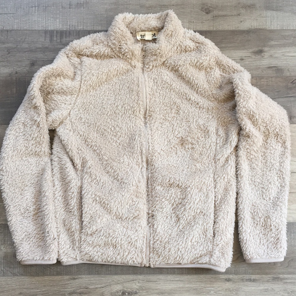 Fluffy Faux Zip Up Women’s Jacket Beige